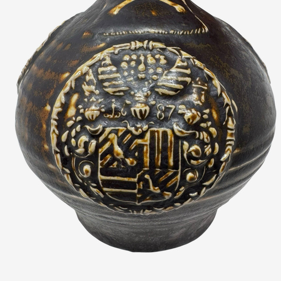 Vintage German Salt Glaze Stoneware Jug w/ Pewter Lid 6.5” Coat of Arms Marked 9 - Picture 11 of 16